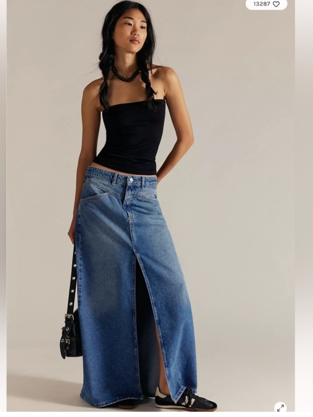 Rare Free People High front Slit  Denim Maxi Skirt 25 Womens Blue Sexy
